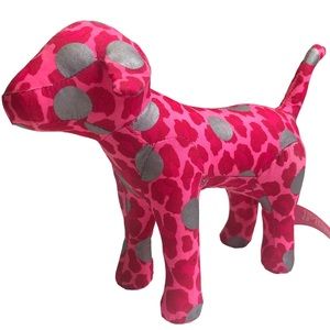 PINK VICTORIA’S SECRET Collectible Dog Stuffed Animal Pink Leopard Silver Polka